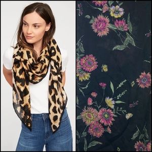 ON Black Floral Daisy Pink Sunflower Butterfly Lightweight Scarf
